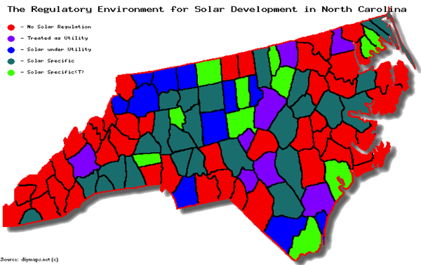 Map of NC solar regulatory development